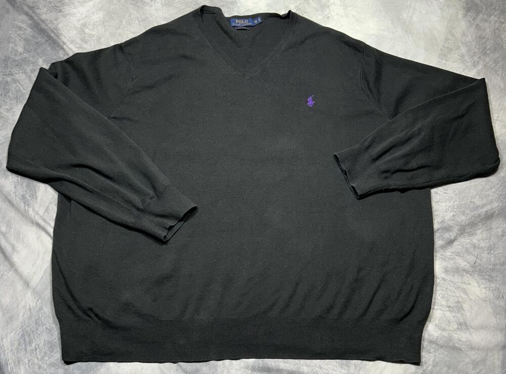 Polo Ralph Lauren Sweater Mens Big 5XB Black Pima Cotton V Neck Pony Logo Knit